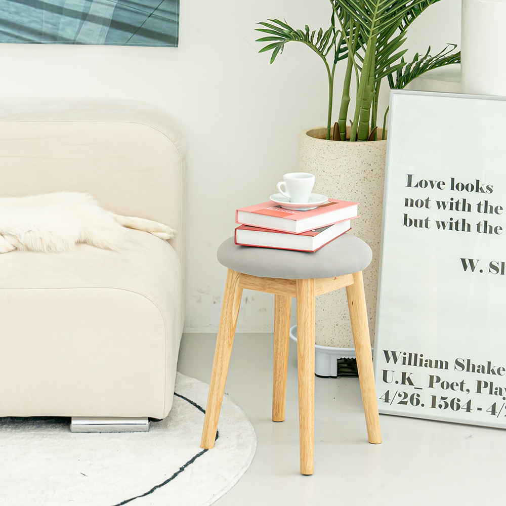 우디브 오닐 원형 원목 스툴 화장대 의자 내추럴