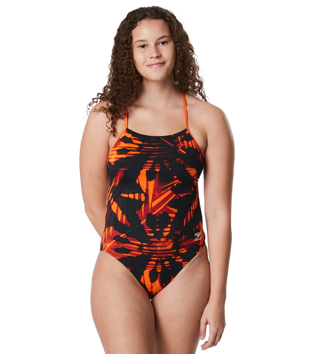 스피도 여성 리플렉트 원 백 원피스 수영복 Speedo Orange - 메인 이미지