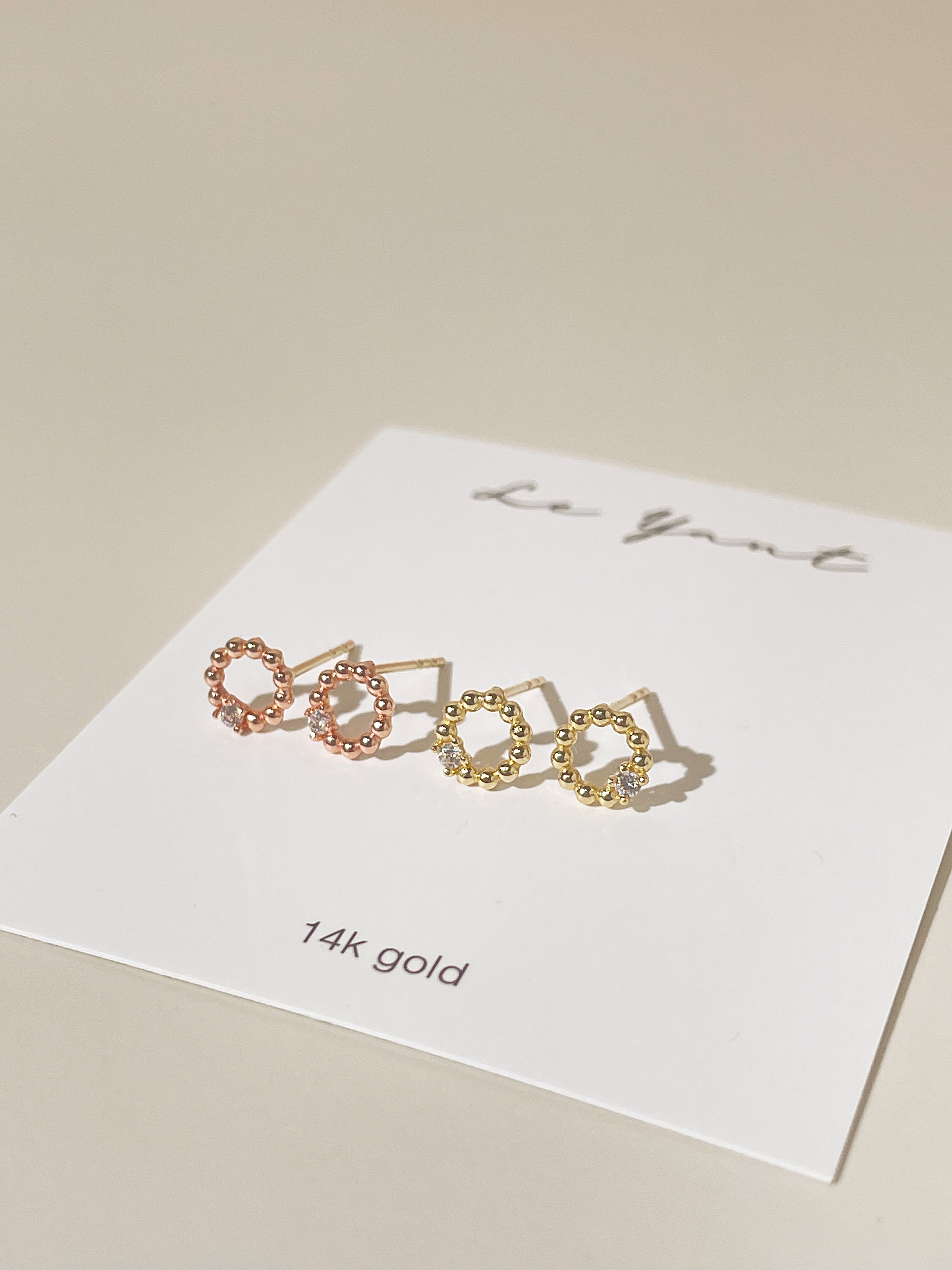 14k 골드볼 큐빅 포인트 귀걸이 기본 데일리 골드 레이어드 - 상세 이미지 3