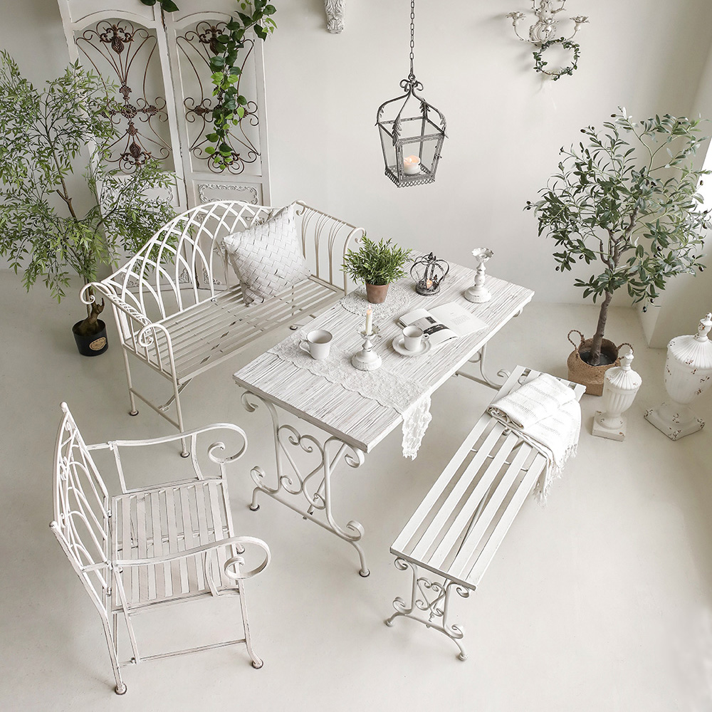 프렌치 블랑 빈티지 화이트 인테리어 정원 카페 주물 공원 철제 야외용 야외 벤치 의자