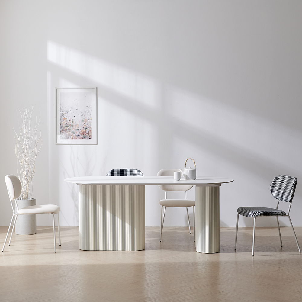 이브 타원형 포세린 세라믹 아이보리 템바보드 4인용 식탁 1400