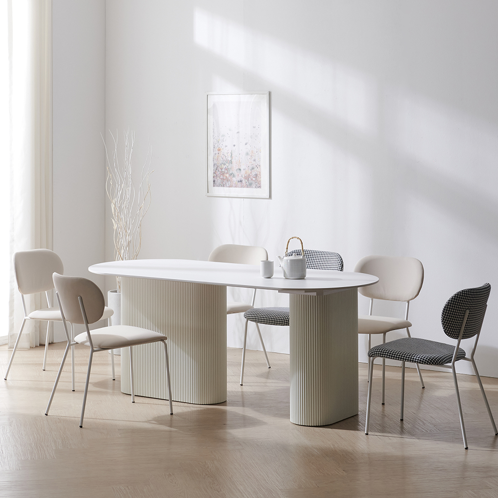 이브 타원형 포세린 세라믹 아이보리 템바보드 4인용 식탁 1400