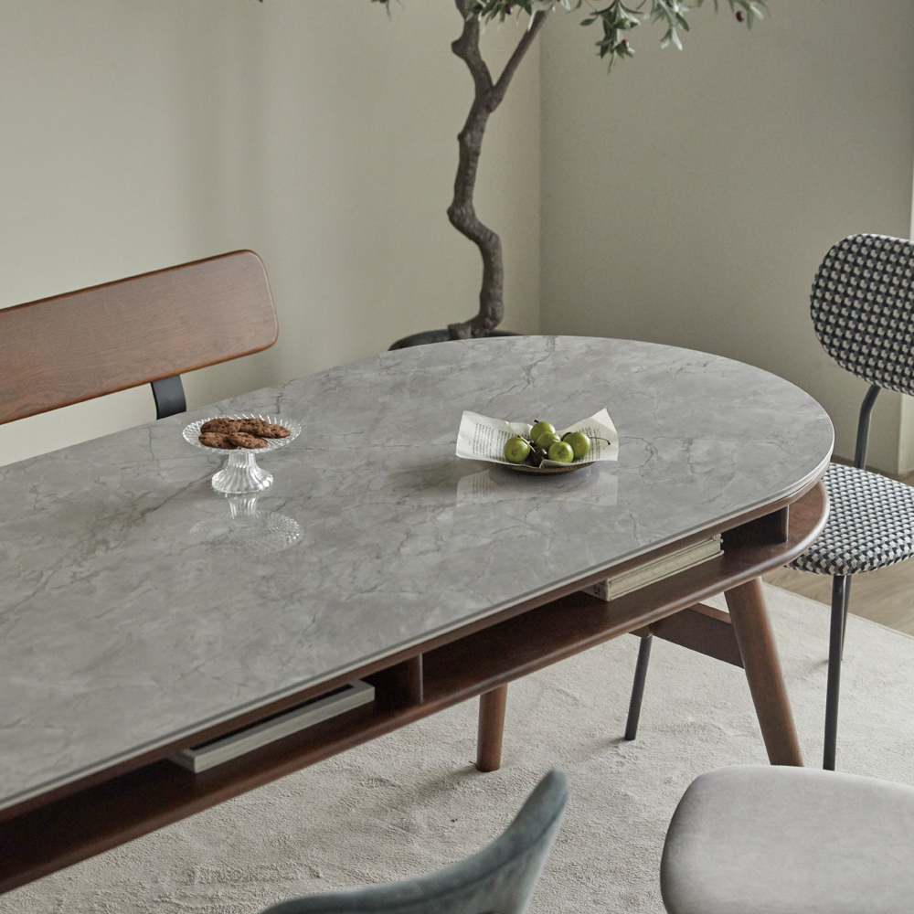 데이지 양면 원목 세라믹식탁 수납 직사각형 테이블 6인용 스퀘어 화이트 그레이 1800