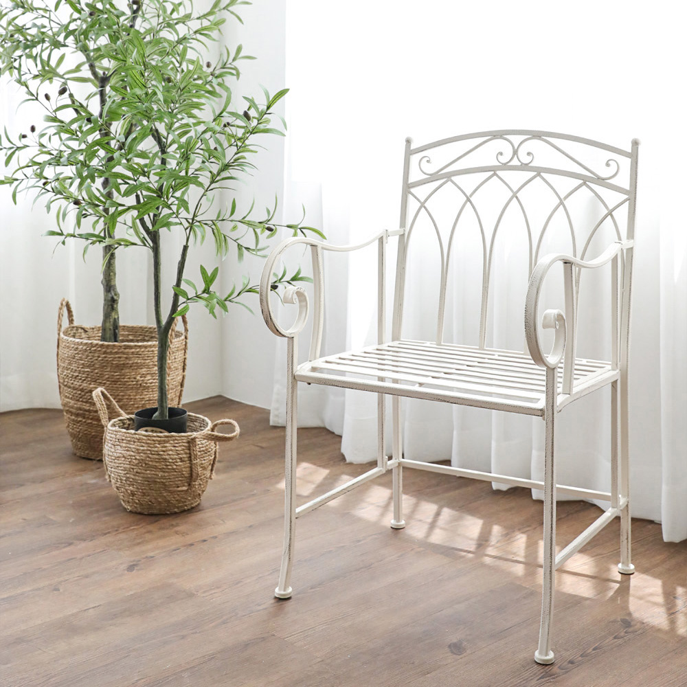 마르세유 화이트 빈티지 철제 야외 가든 테라스 카페 의자 인테리어