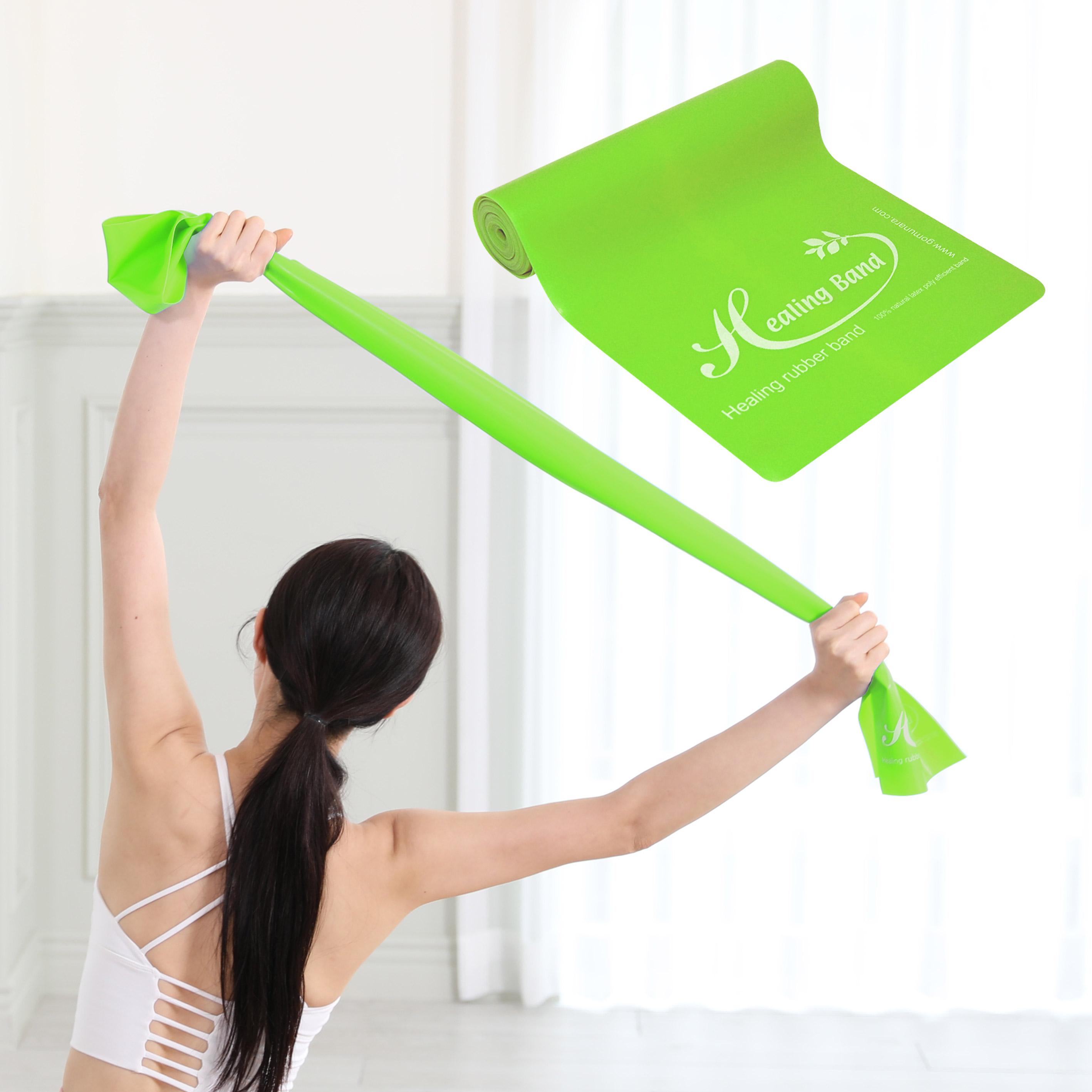 고무나라 라텍스밴드 힐링밴드 스트레칭 헬스 요가 필라테스 근력 운동 스포츠 탄력 저항 튜빙 재활 고무밴드 실속형 연두