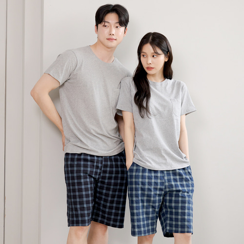체크 파자마 커플 여성 잠옷바지 반바지 여자 남자 5부 AP5-260 - 상세 이미지 5