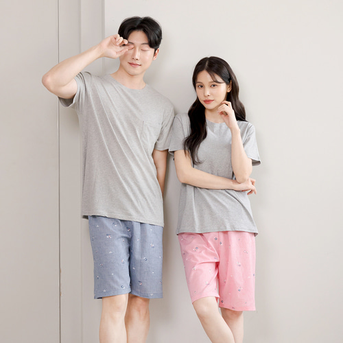 여성 파자마 커플 잠옷바지 반바지 여자 남자 5부 AP5-220 스카이 이미지 2