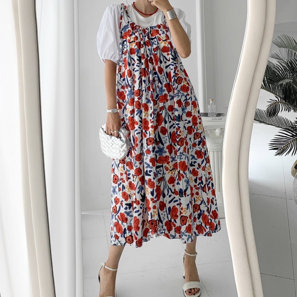 꽃무늬원피스 끈나시원피스 여성 여름 빅사이즈 휴양지 맥시롱원피스