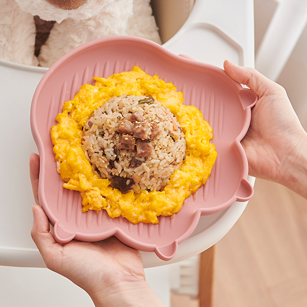 퍼기 유아 냥냥 실리콘 플레이트 접시 아기 식기 뚜껑겸용 드라이로즈