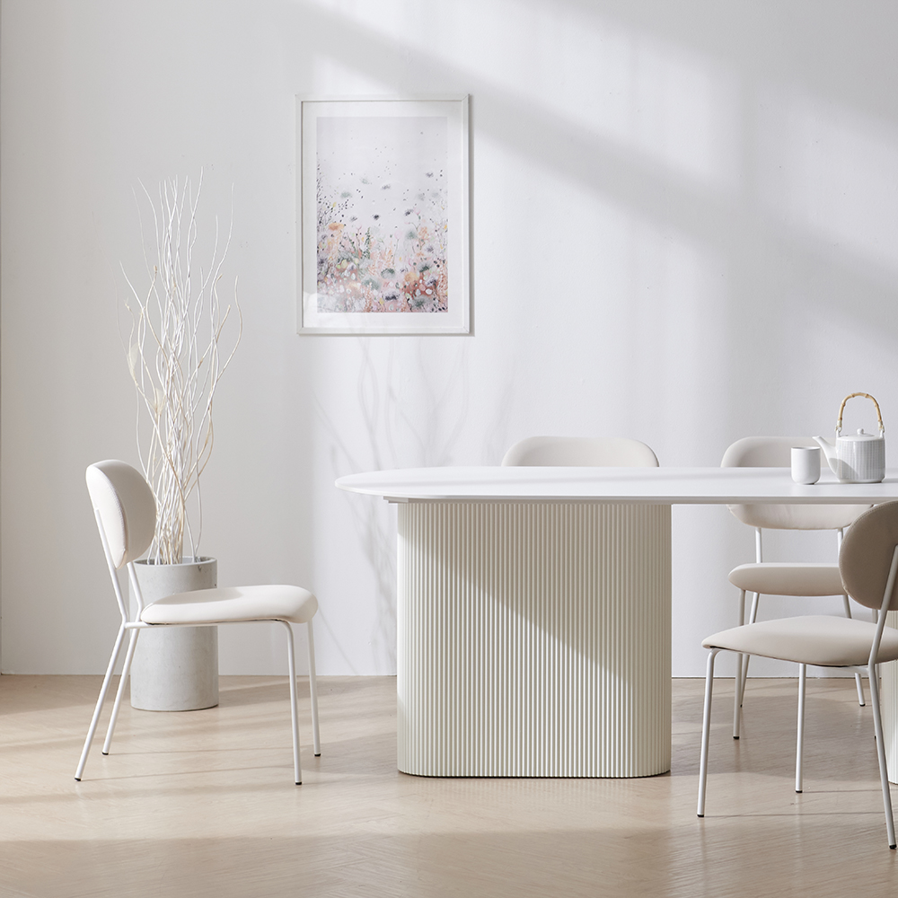 이브 타원형 포세린 세라믹 아이보리 템바보드 4인용 식탁 1400