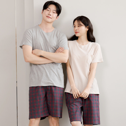 체크 파자마 커플 여성 잠옷바지 반바지 여자 남자 5부 AP5-260 - 상세 이미지 3