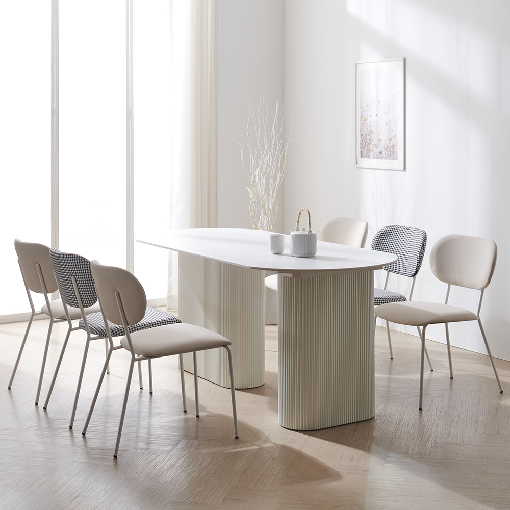 이브 타원형 포세린 세라믹 아이보리 템바보드 4인용 식탁 1400