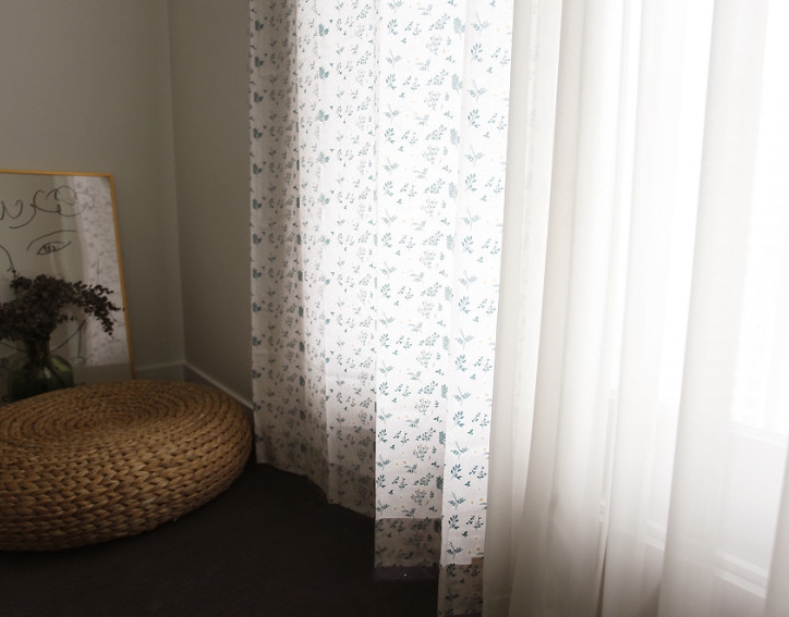 그리너리 꽃무늬커튼 빈티지 아이방 패턴 핀형 면 커튼