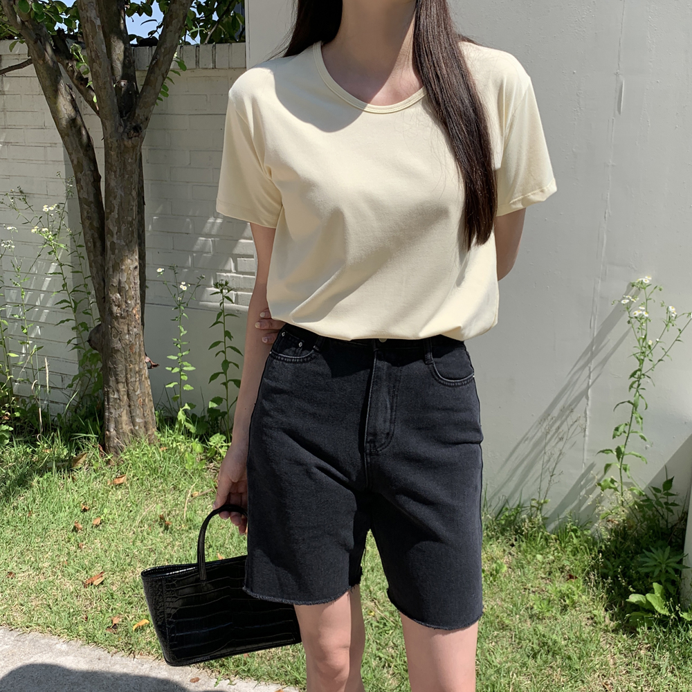 소프트 면 스판 여름 여성 티셔츠 코튼 기본 U넥 레이어드 이너티 썸머 여자 반팔티 - 상품 이미지