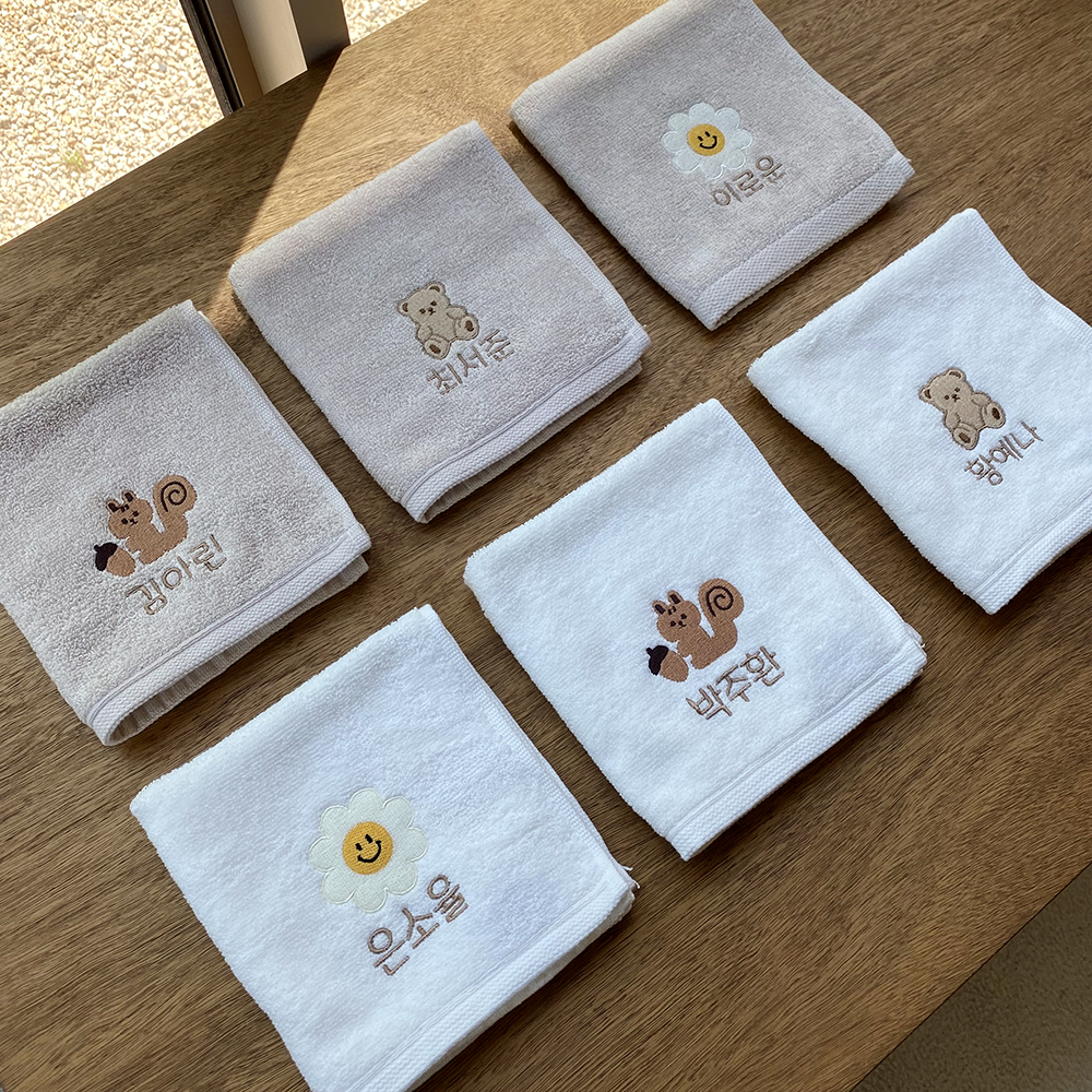 올포홈 어린이집 고리 수건 5장세트 손수건 유치원 준비물 포람이화이트 이름 자수없음 답례품