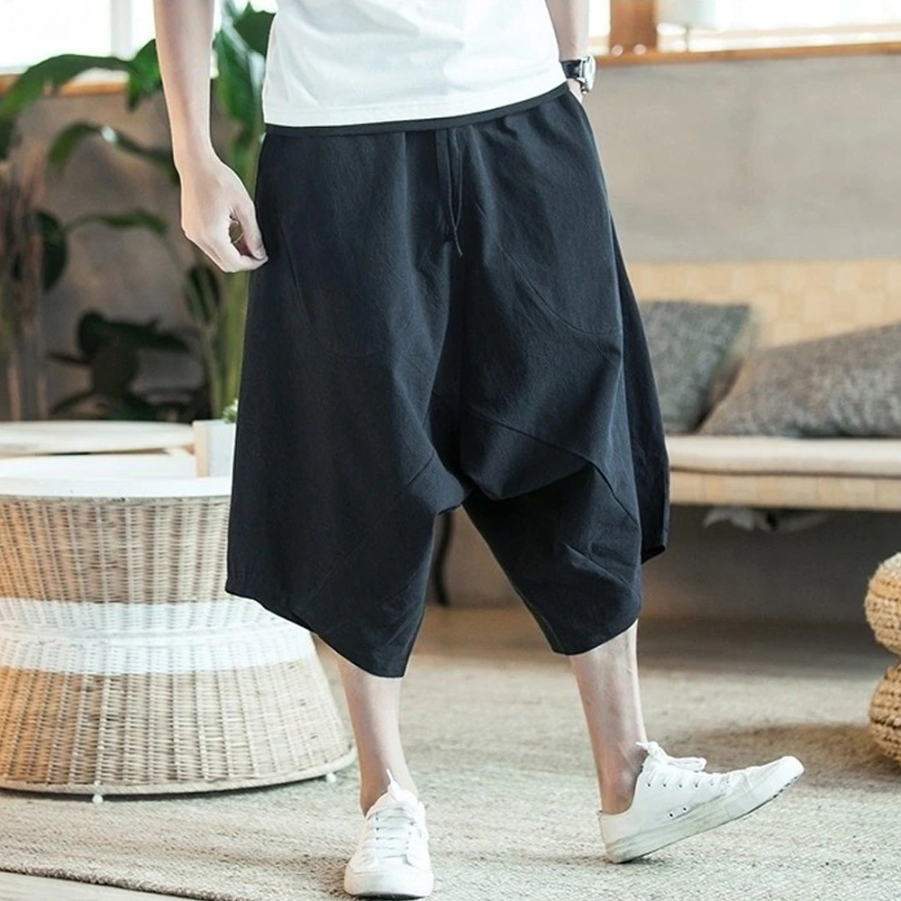 빅사이즈 7부 할렘 통바지 편안한 바지 블루 바캉스룩 린넨 면마 43인치 이미지 4