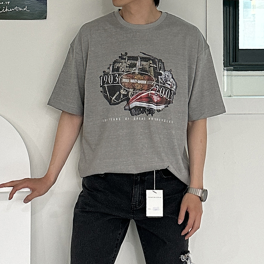남자반팔티 오버핏 피그먼트 나염 반팔티 이미지 3