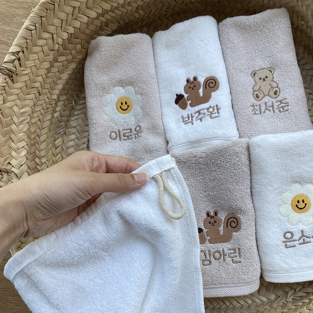 올포홈 어린이집 고리 수건 5장세트 손수건 유치원 준비물 포람이화이트 이름 자수없음 답례품