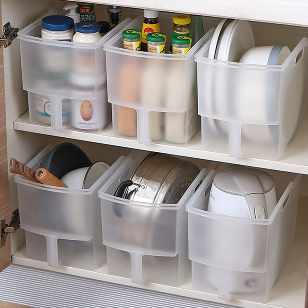 편리한 손잡이 펜트리수납함 플라스틱 리빙박스 소형 옷 팬트리 정리함