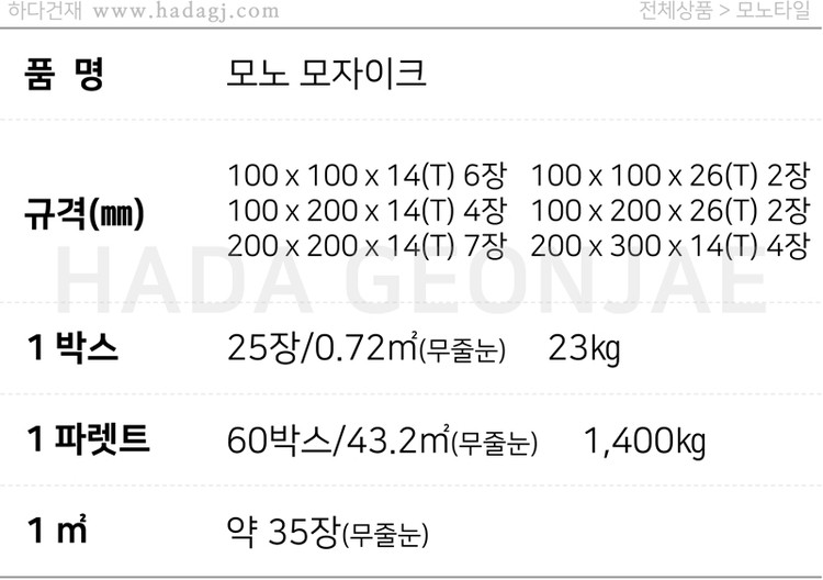 모노타일 모자이크타일 혼합사이즈 화이트그레이, 그레이 / 하다건재