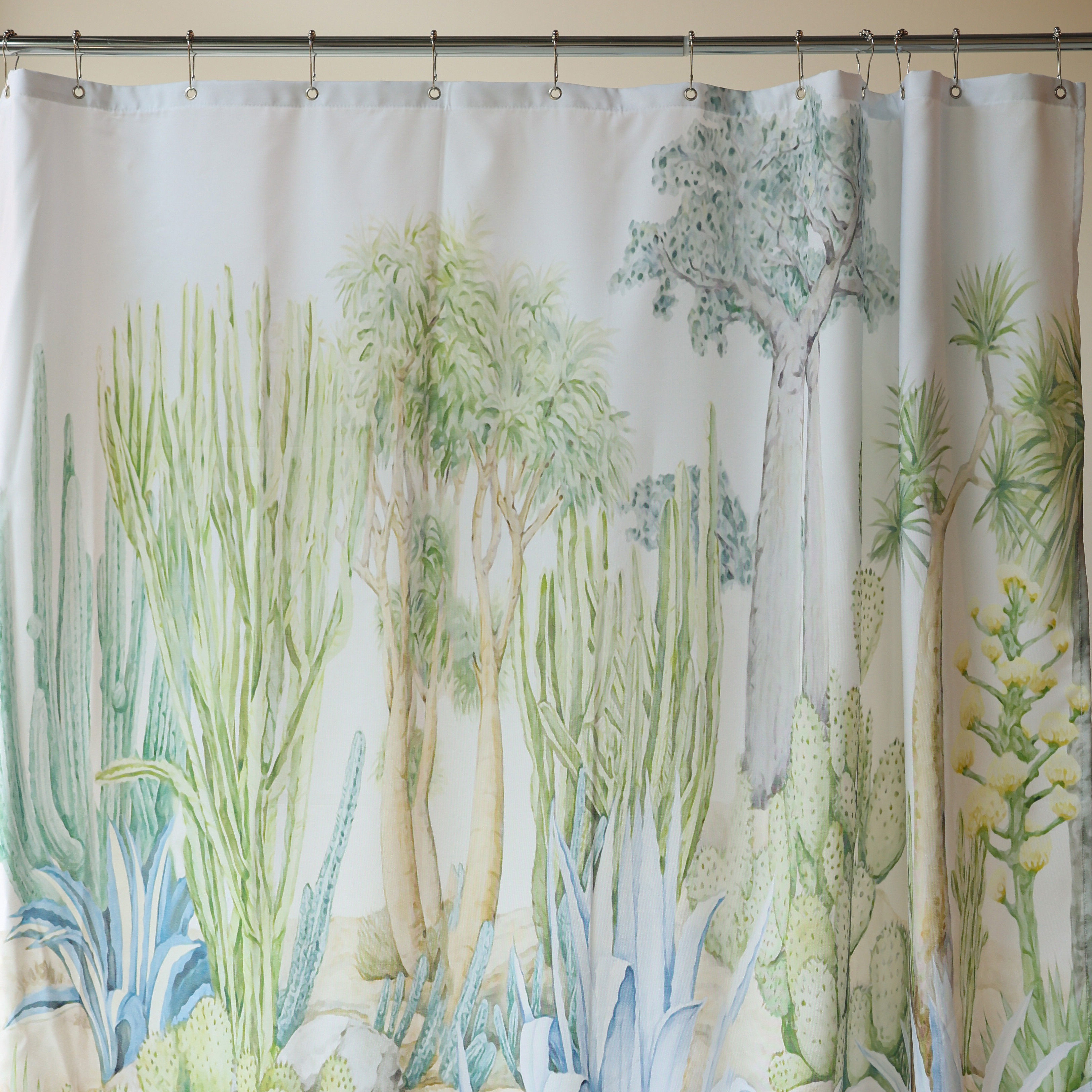 선인장 가든 도톰한 방수 패브릭 샤워커튼과 스테인리스 고리 세트 - 상세 이미지 2