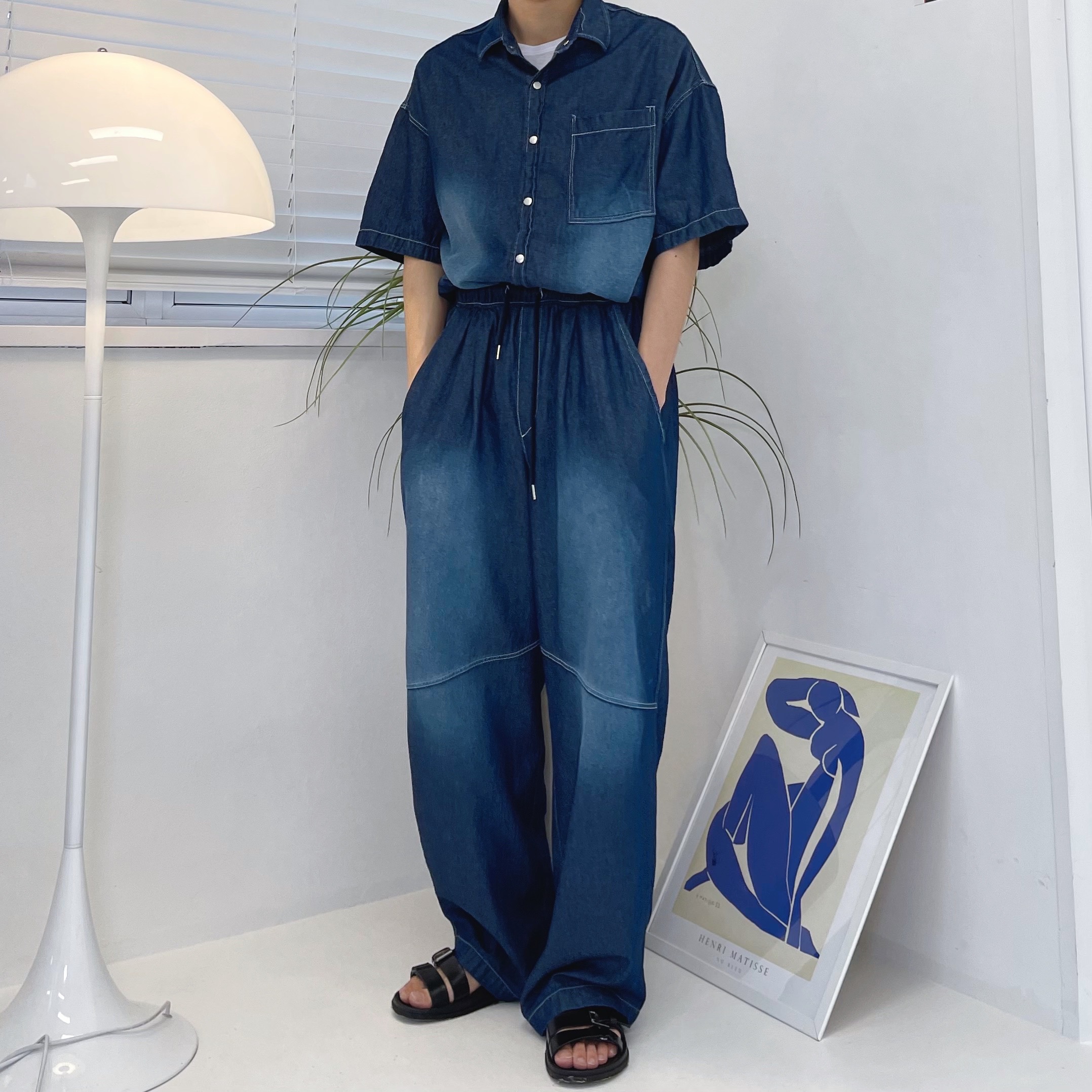 남성여름청바지 흑청바지 통큰청바지 제품 이미지