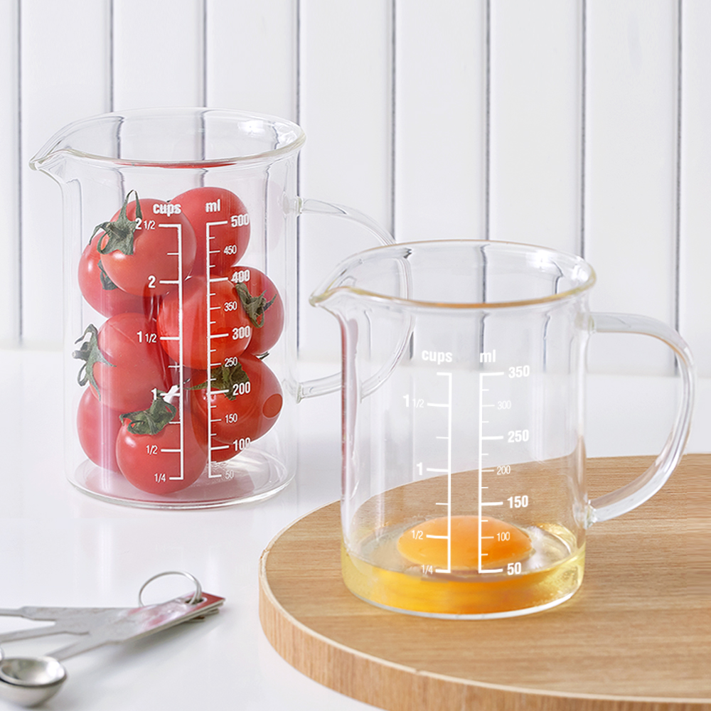 1+1 프리미엄 비커 내열 유리 계량컵 350ml + 500ml / 홈카페 유리잔 컵 저그 - 상세 이미지 4