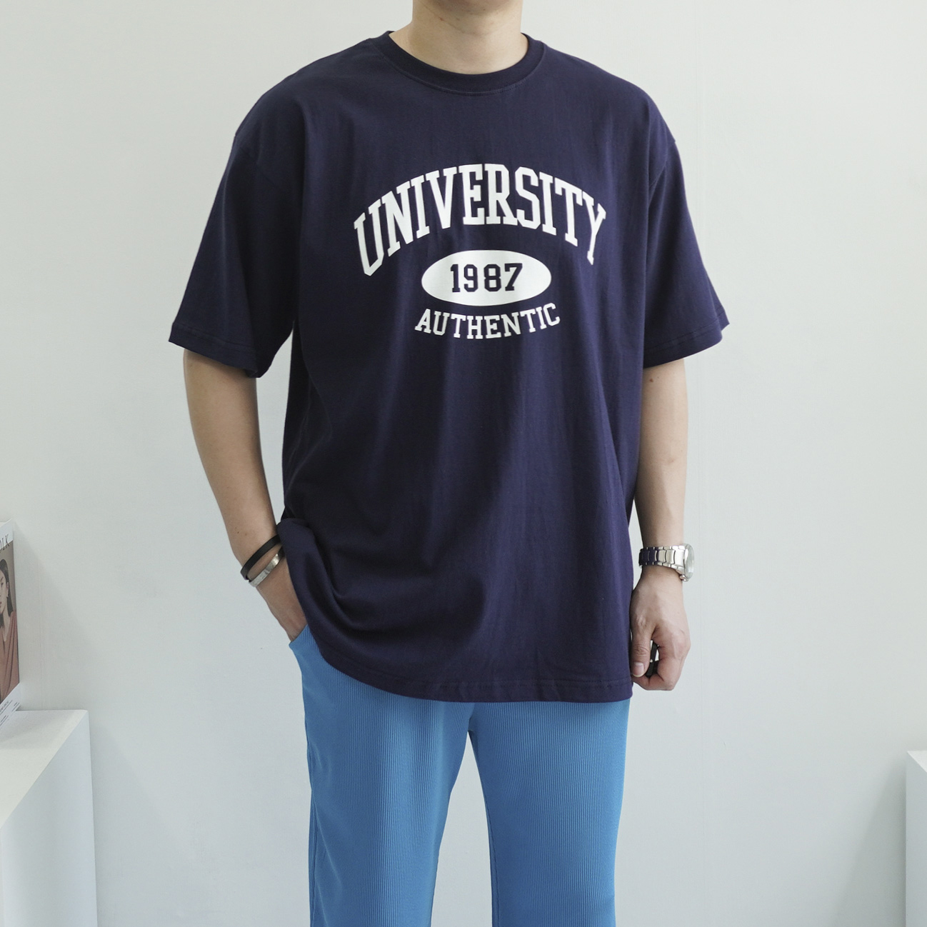 남자 유니버시티 오버핏 프린팅 반팔티셔츠 4color 이미지 2