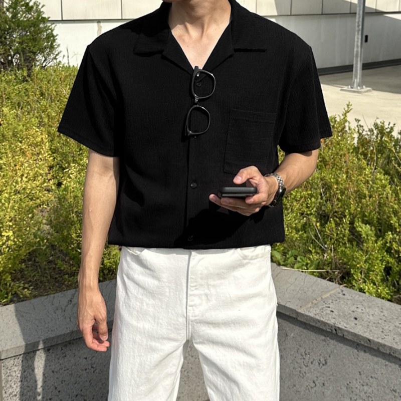 남자 산체스 여름 아이스 쿨 오픈 반팔 카라 셔츠 이미지 3