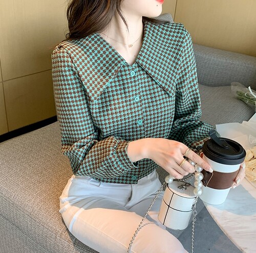 여자여자몰 보들 빅세라카라 퍼프 체크트위드숏자켓 블라우스겸용 간절기크롭아우터 이미지 4