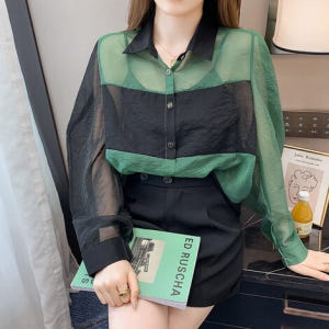 여자여자몰 은은한섹시 볼륨소매 배색자켓 여름 블라우스겸용 쁘띠아우터 착용 후기 | 사이즈/핏 총정리 - 상품 이미지 4