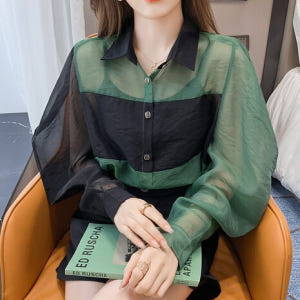 여자여자몰 은은한섹시 볼륨소매 배색자켓 여름 블라우스겸용 쁘띠아우터 착용 후기 | 사이즈/핏 총정리 - 상품 이미지 3