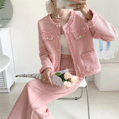 정장아우터 간절기 트위드 자켓 그런지룩 파스텔컬러 데일리재킷 페미닌 기본, 핑크, 프리