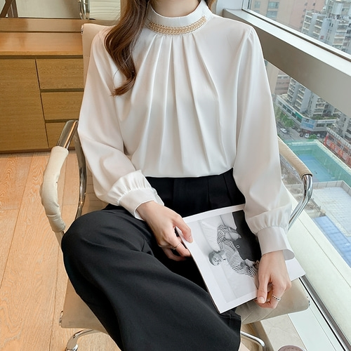 격식룩 목걸이블라우스 출근룩 여자여자몰 스타일 추천