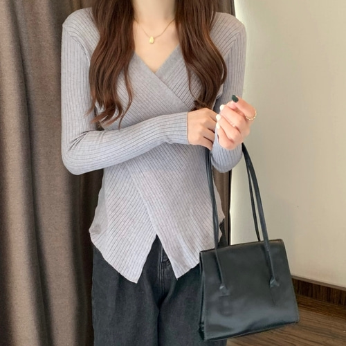 여자여자몰 부드러운재질 사선랩 섹시골지니트티 슬림핏 니트이너 휘뚜루마뚜루 - 상세 이미지 5