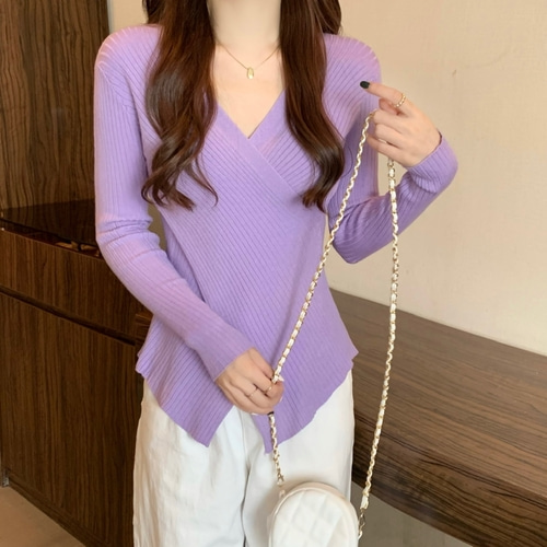 여자여자몰 부드러운재질 사선랩 섹시골지니트티 슬림핏 니트이너 휘뚜루마뚜루 이미지 3