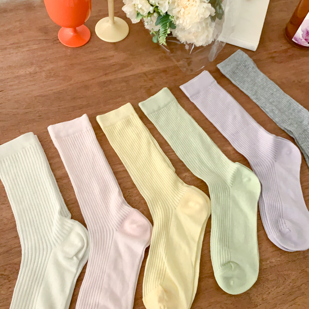 [봄신상/발레코어룩] 베이직 파스텔 쫀쫀 골지 가을 긴목 삭스 양말 6color 상세 이미지 3
