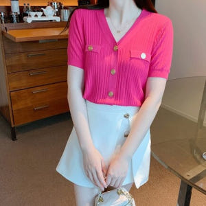 여자여자몰 후들찰랑 시원한 비비드컬러 반팔골지가디건 여름 활용도좋은 데일... 착용 후기 | 사이즈/핏 총정리 - 상품 이미지 3