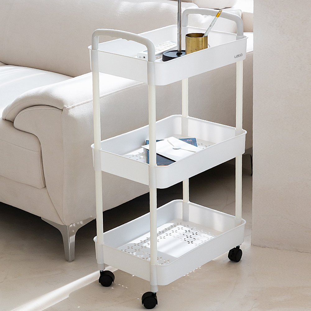 레토 트롤리 3단 투명 아크릴 이동식 웨건 카트