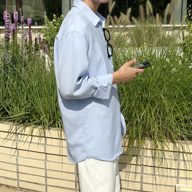 남자 버드 여름 오버핏 아이스 쿨 면 린넨 긴팔 셔츠 12컬러 이미지 3