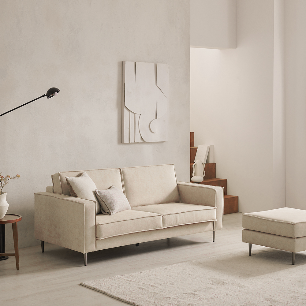 장인가구 데이먼스 4인용 아쿠아텍스 패브릭소파 거실 발수 탄탄한 쇼파 샌드베이지
