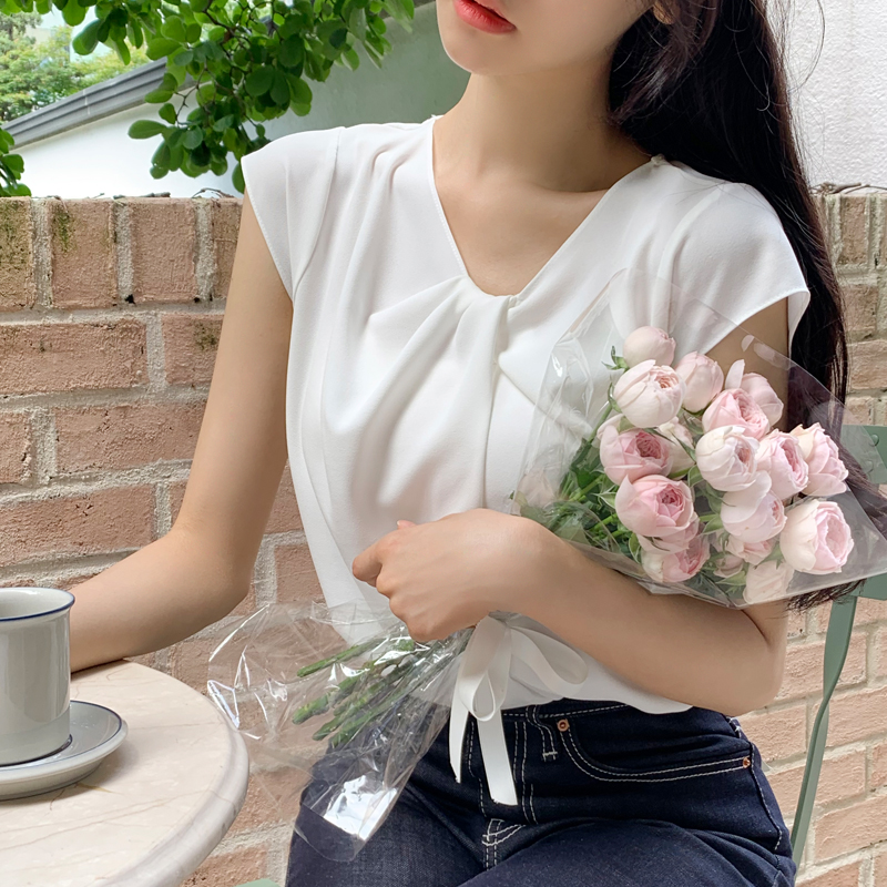 (부유방커버하객룩) 블론드 꼬임 캡소매 블라우스 bs7685 - 상세 이미지 5