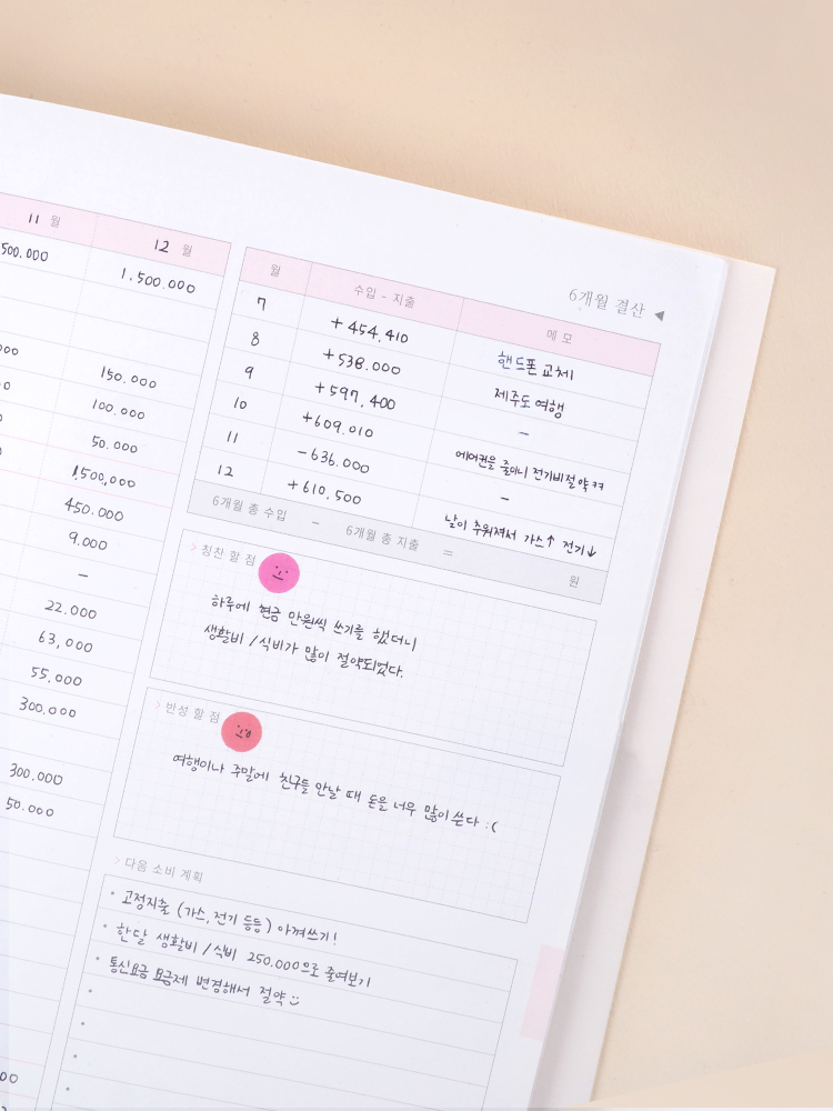리훈 오늘쓰임 반년 신혼부부 가계부 다이어리 캐시북 용돈기입장 모눈