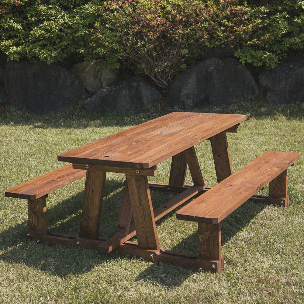 [바베큐형] 야외테이블 세트 파라솔 피크닉 정원 개방형 4인월넛색