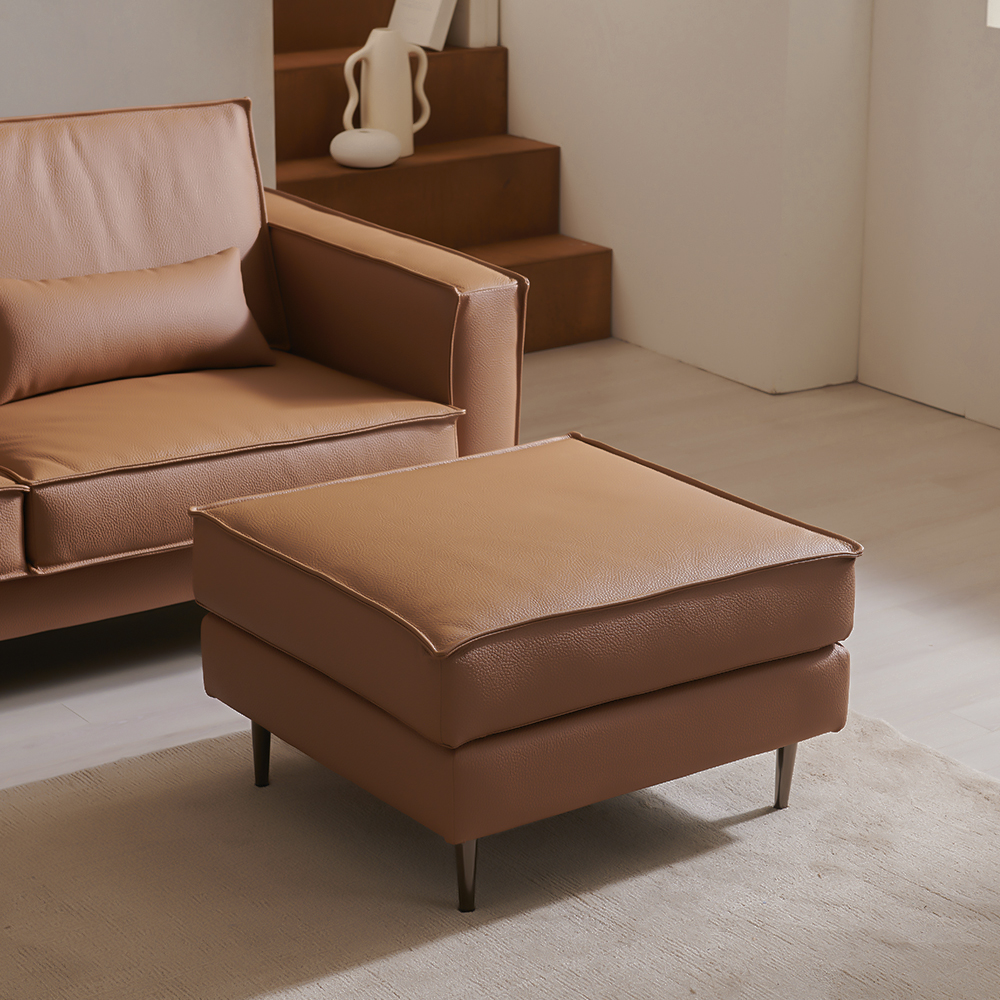 장인가구 데이먼스 3인용 천연면피 가죽소파 스툴포함