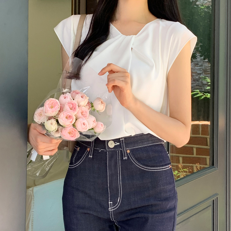 (부유방커버하객룩) 블론드 꼬임 캡소매 블라우스 bs7685 - 상세 이미지 3