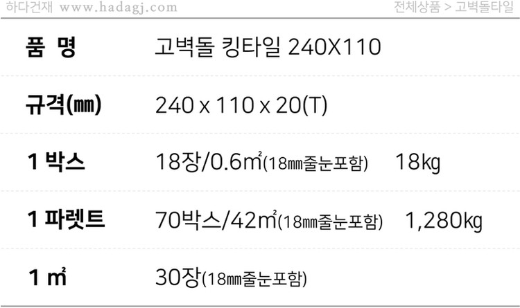 고벽돌 킹타일 240x110x20T 적고벽돌타일, 청고벽돌타일 / 하다건재