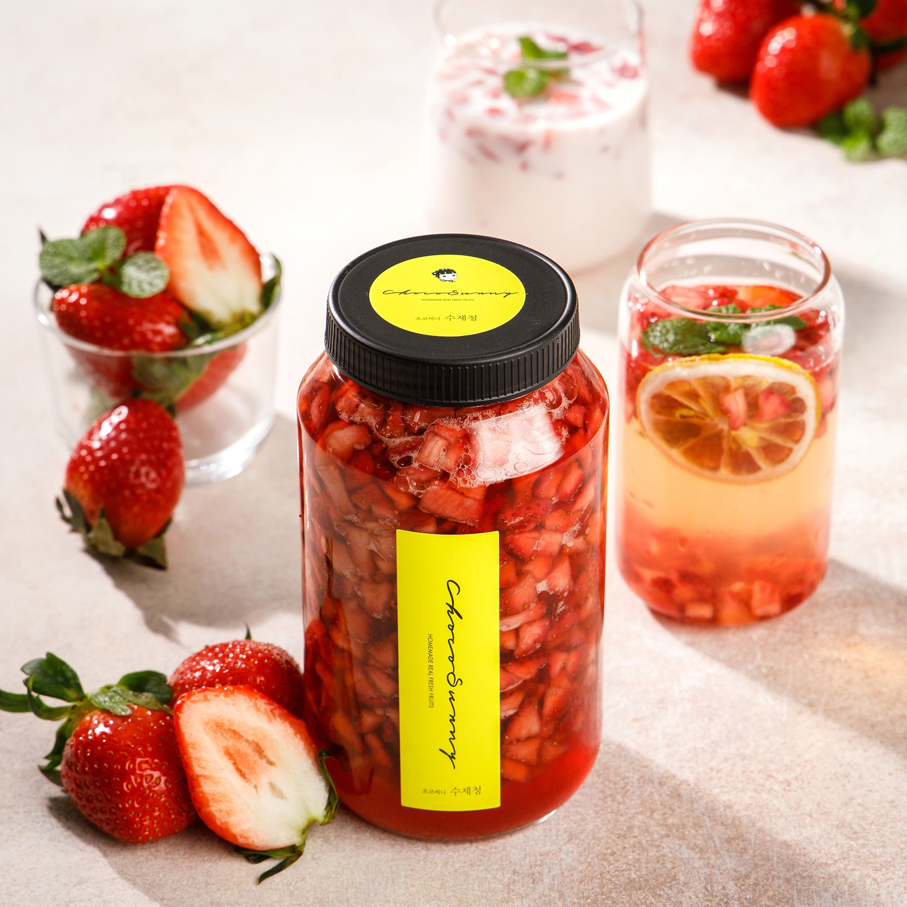 [반반 딸기청] 카페 수제청 과일청 500g 1kg 라떼우유 답례품 추석명절 차 선물세트 - 상세 이미지 4