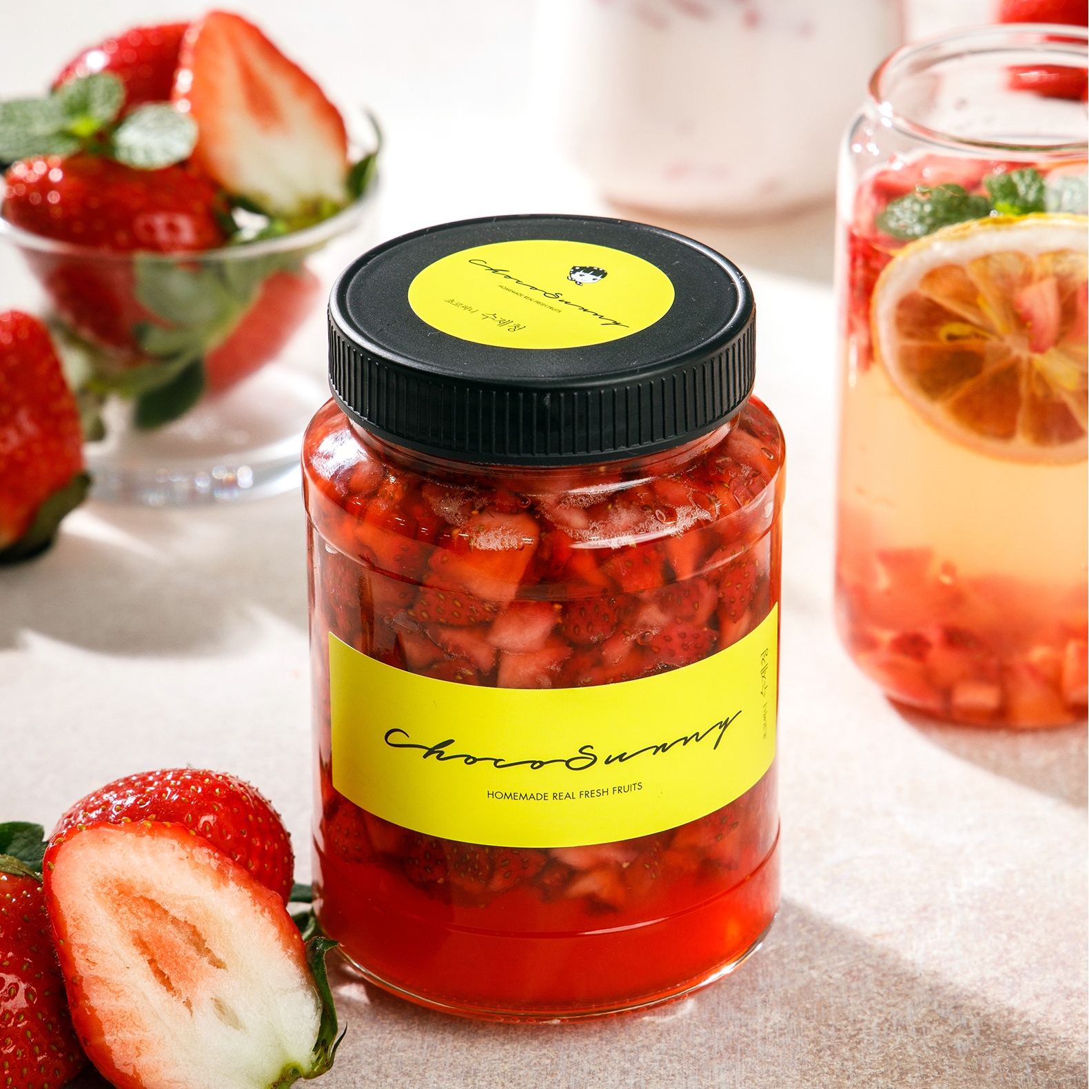 [반반 딸기청] 카페 수제청 과일청 500g 1kg 라떼우유 답례품 추석명절 차 선물세트 - 상세 이미지 3