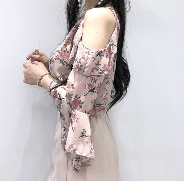 여자여자몰 세상편한 섹시 오프숄더블라우스 쉬폰플라워 시스루 여름블라우스 - 상세 이미지 5
